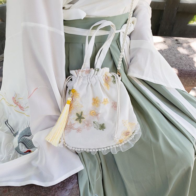 Nuova borsa a tracolla cinese da donna in stile antico con nappa in costume da fata, stile perla Hanfu Forest_voghion.com