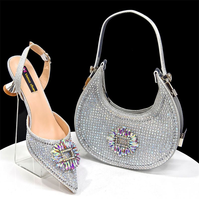 Damenschuhe Damen Spitzschuhe Und Taschen Set Diamantschnalle Dekoration Modisch Und Einfach Bankett Stil Weinrot Spitz_voghion.com