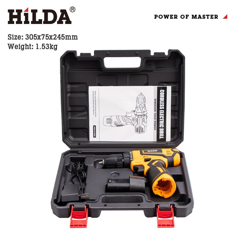 HILDA Cordless Lithium-Ion Drill Driver With 1 Battery & Charger, 10mm Chuck, 25Nm Torque, 1350 RPM, For Wood/Metal/Concrete Drilling & Screw Driving_voghion.com