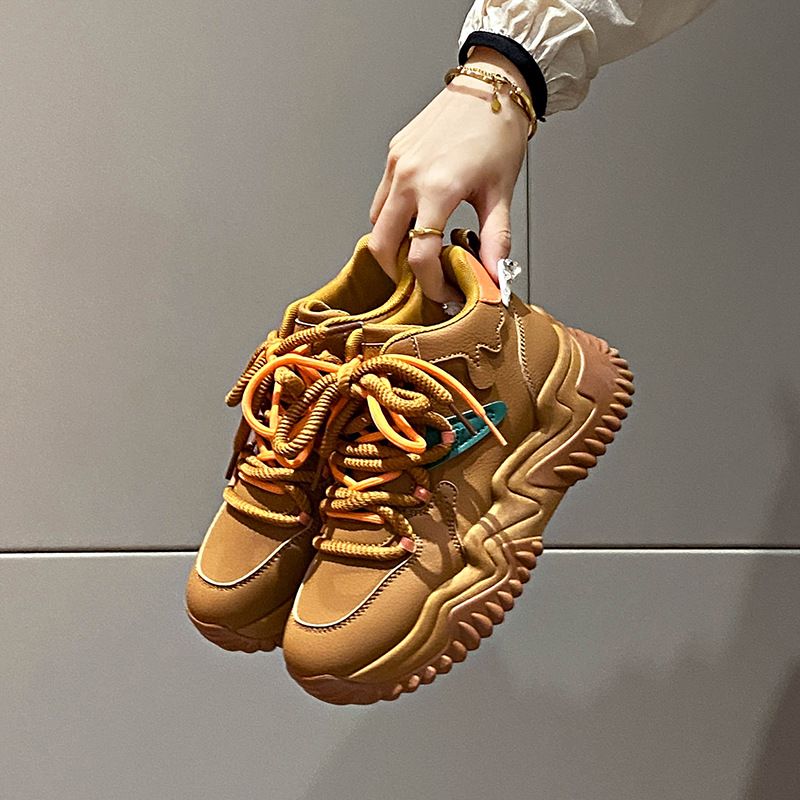 Bottes mi-hautes à plateforme pour femmes, chaussures de papa à plateforme, bottes d'alpinisme à lacets, chaussures décontractées pour femmes_voghion.com