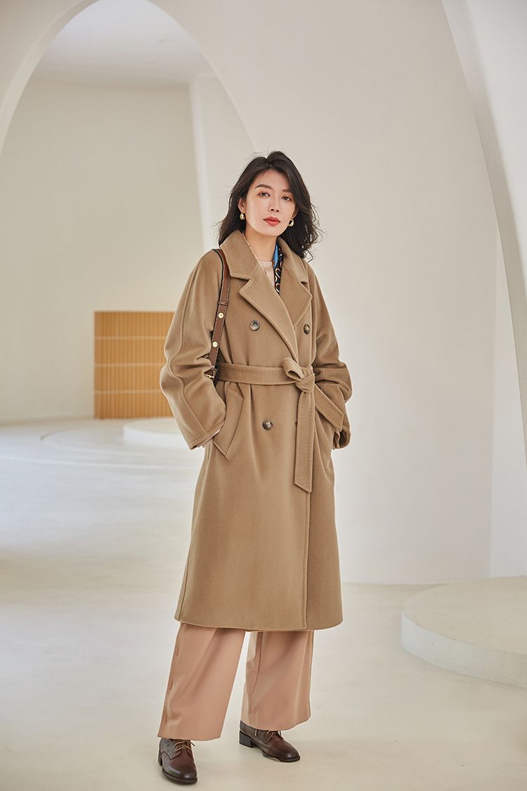 Women's Clothing Inspired Wool & Cashmere Coat – Oversized Double-Breasted Long Trench In Black, Camel & Red_voghion.com