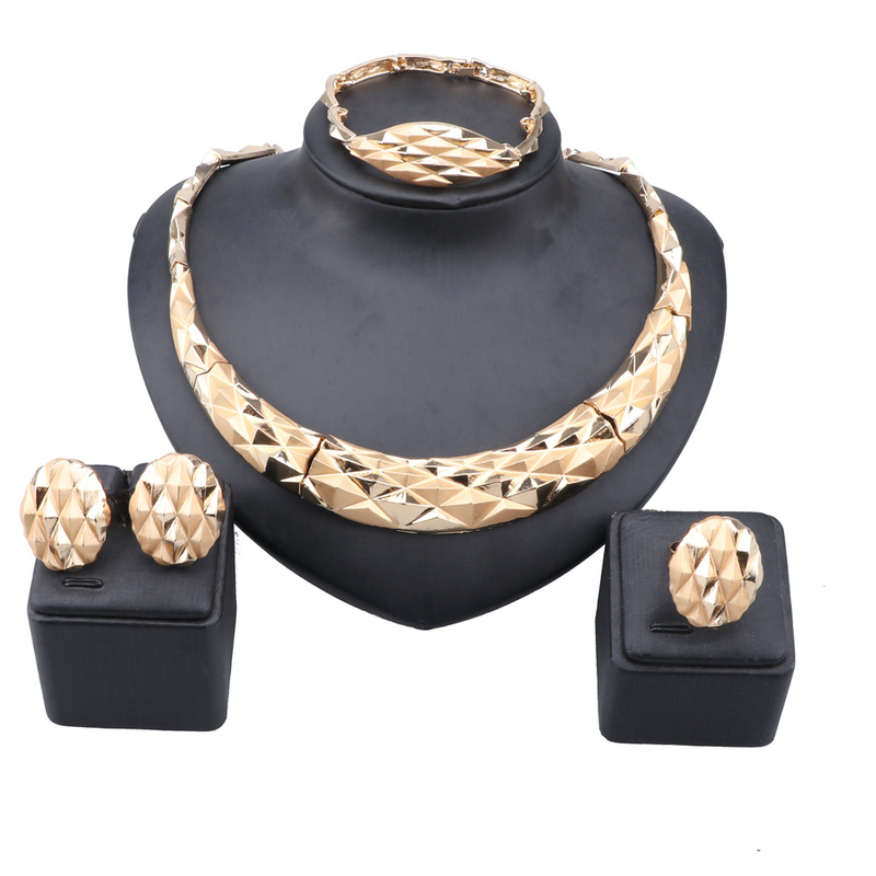 Collana da donna, collana, orecchini, bracciale, anello, colore oro, accessori da sposa italiani, set di gioielli_voghion.com