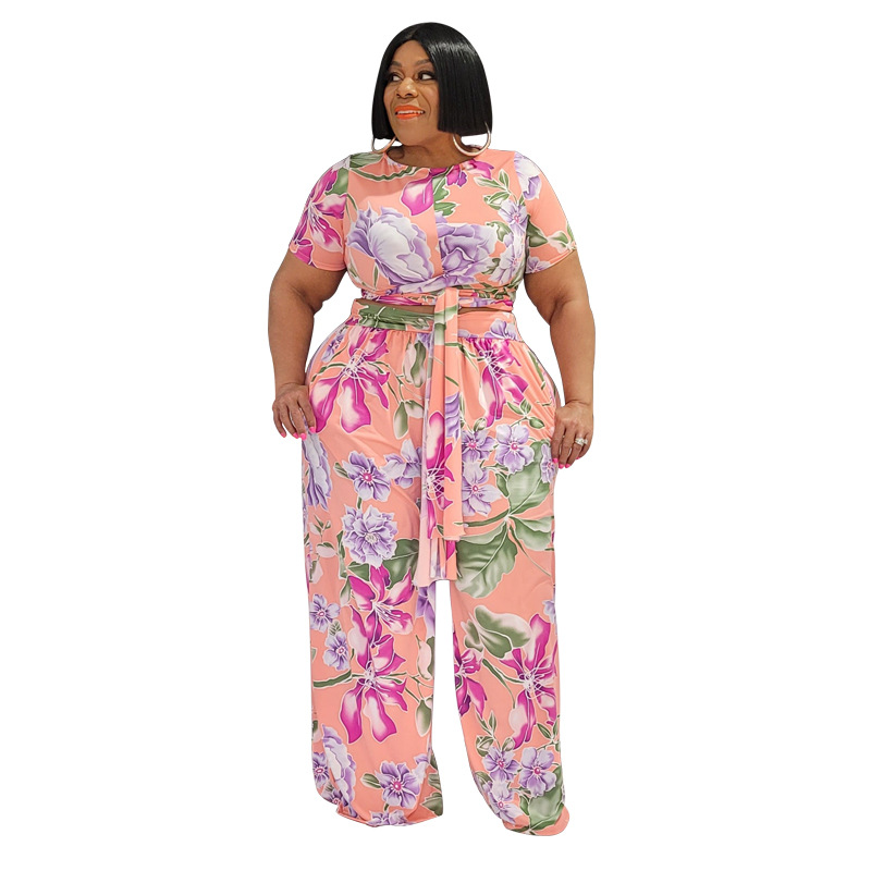 Rem Bred Ben Byxor Mode Casual kvinnors tvådelade Plus storlek Set_voghion.com
