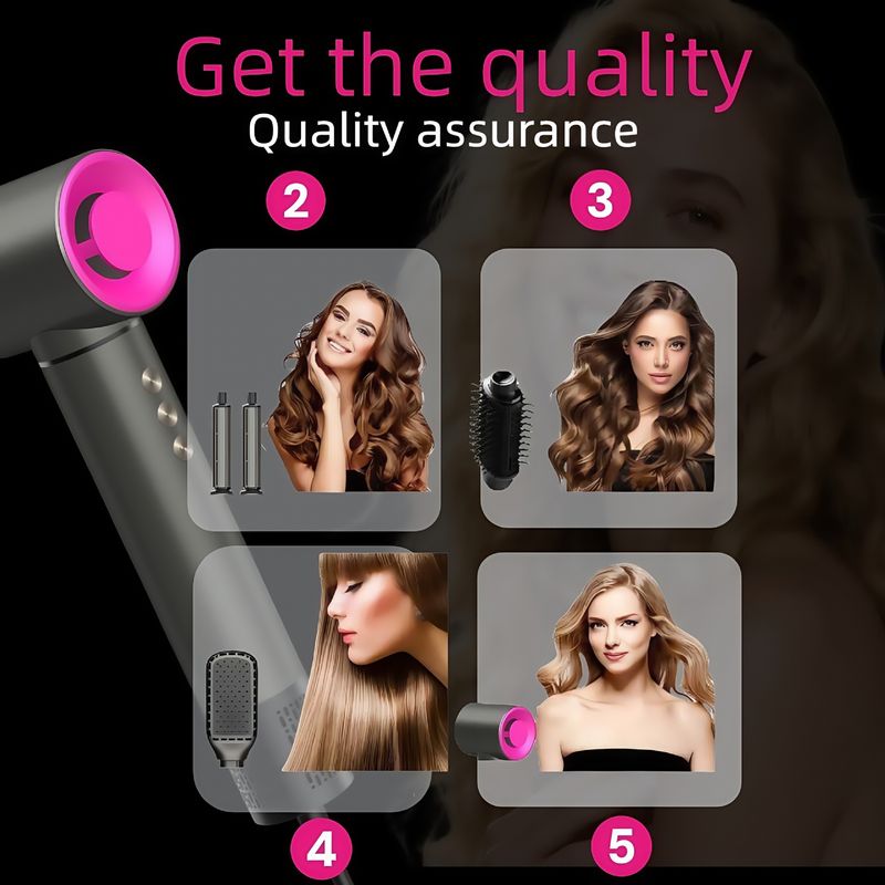Professional Ionic Hair Dryer With Styling Comb - 5-in-1 High-Speed Blow Dryer (1300W, 3 Speed & Heat Settings, Cool Shot, EU/UL Certified)_voghion.com