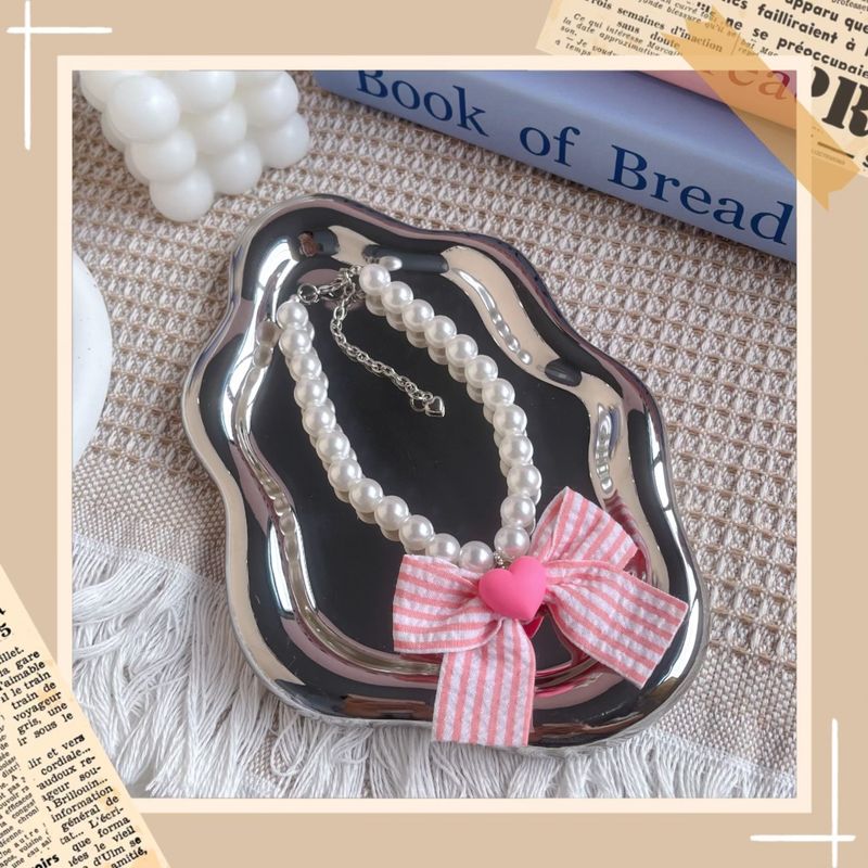 Collana di perle regolabile per cani e gatti, con fiocco in colori a contrasto, accessori per il collo degli animali domestici_voghion.com
