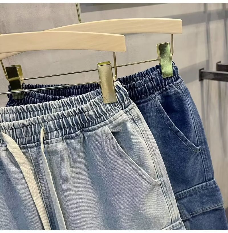 Trendy Herren Casual Workwear Denim Shorts, Sommer Multi Mouth Bag, Elastische Taille, Arbeitskleidung Capris_voghion.com