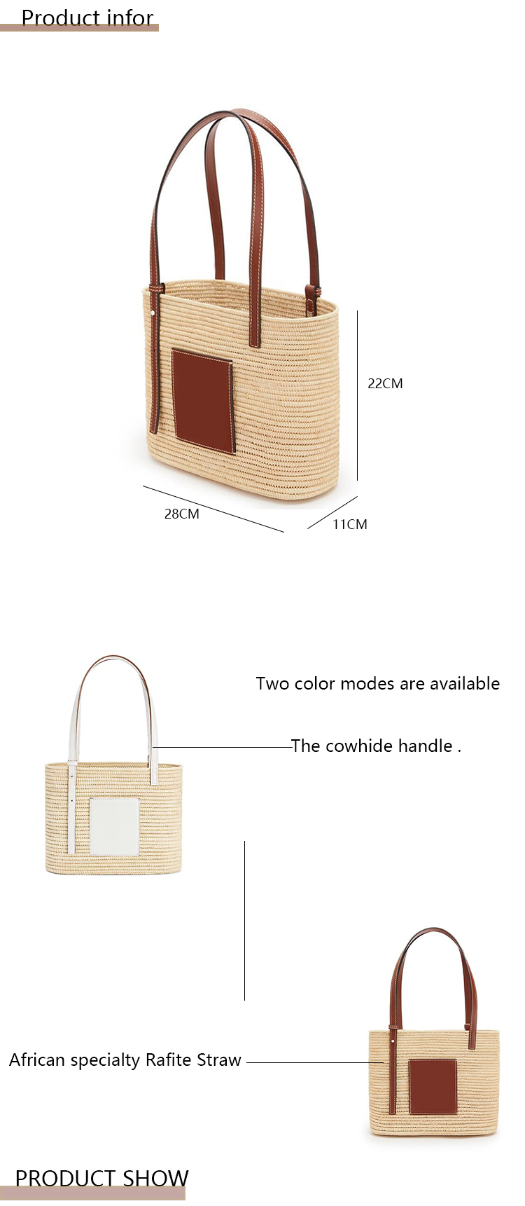 Borsa in paglia fatta a mano naturale con manico in pelle Borsa intrecciata in rattan da spiaggia a spalla singola in rafite alla moda_voghion.com
