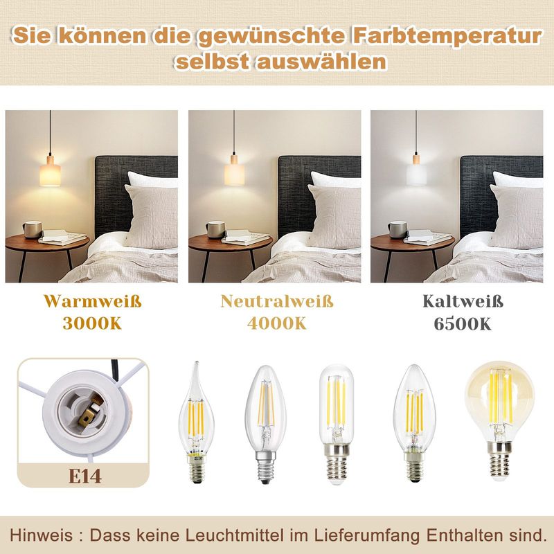 Glitzerlife Pendelleuchte 1 Flammig Esstischlampe Holz - E14 Weiß Esszimmerlampe Vintage Hängelampe Rustikal Küche Flurlampe Stoff Für Restaurant Schlafzimmer_voghion.com