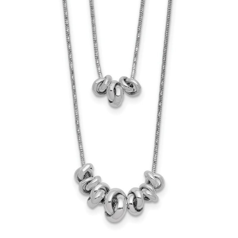 Sterling Silver Double Rings 2-Strand W/2 In Ext Necklace_voghion.com