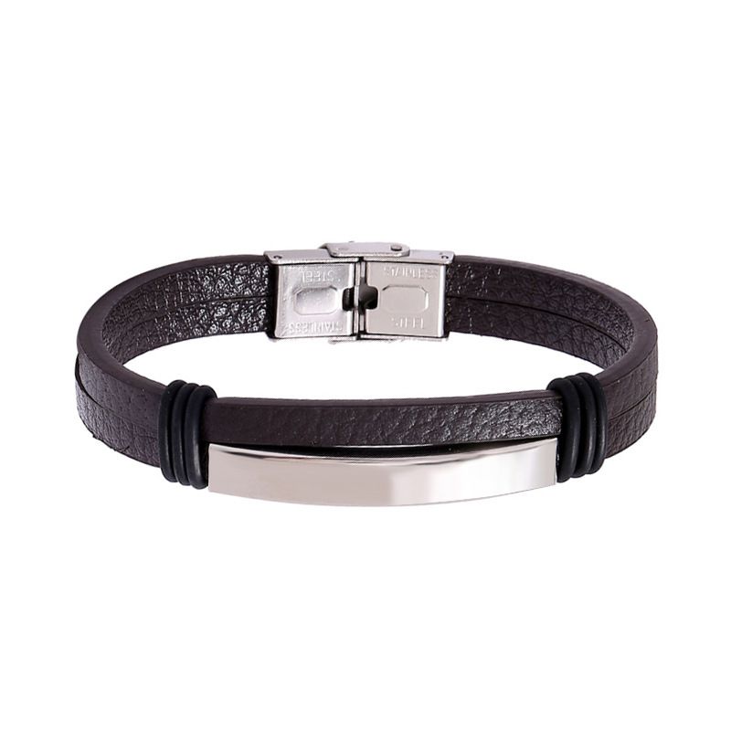 Schmuck Edelstahl Glatte Quadrat Leder Armband Einfache Internet Promi Unisex Zubehör_voghion.com
