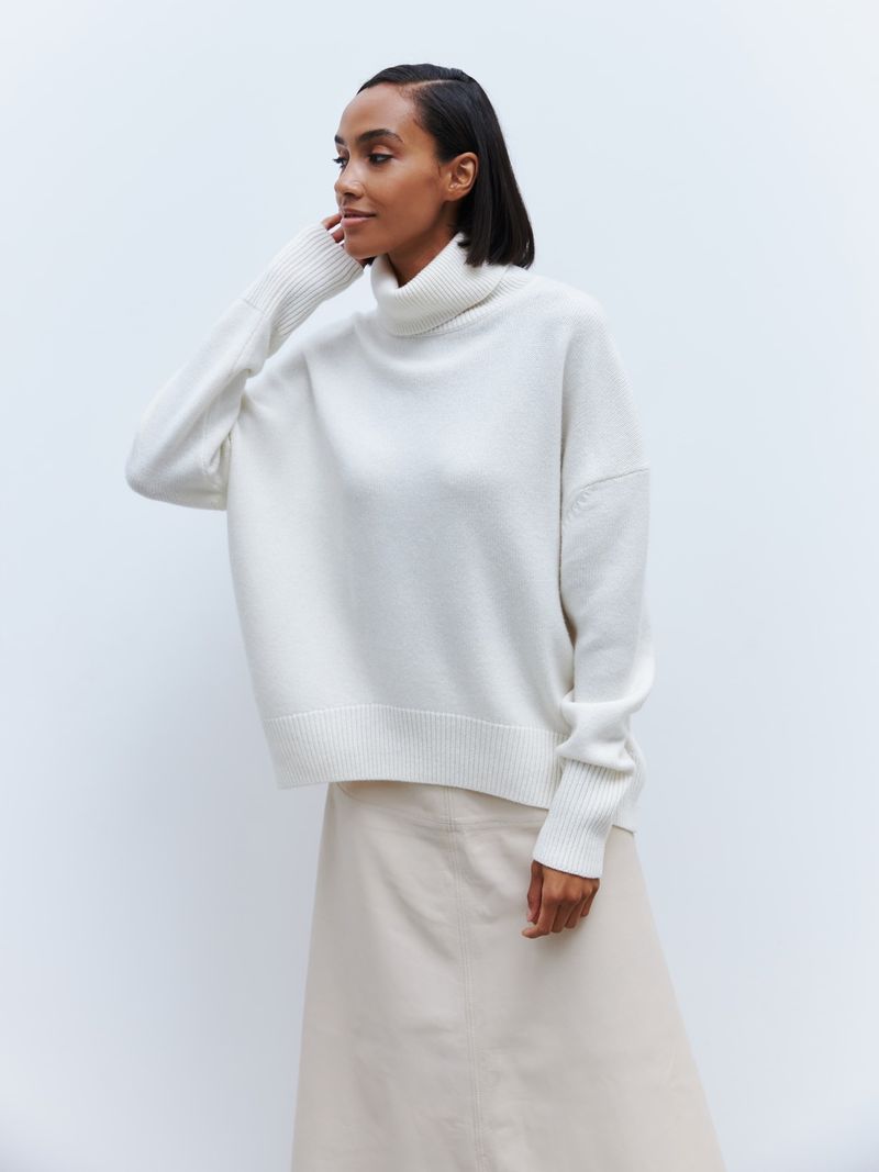 Women's High Neck Knit Sweater - Oversized Casual Pullover With Drop Shoulder Sleeves, Soft Viscose Blend Fabric, Fall Winter Loose Fit Top_voghion.com
