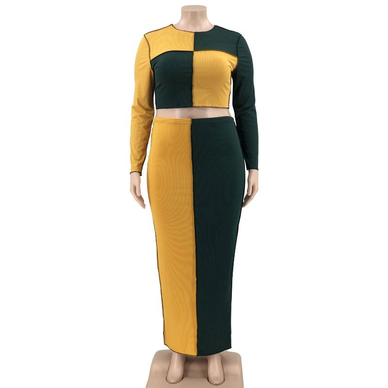 Damen-Spleißfarben-Mode, sexy Plus-Size-Mode-Freizeitanzug_voghion.com