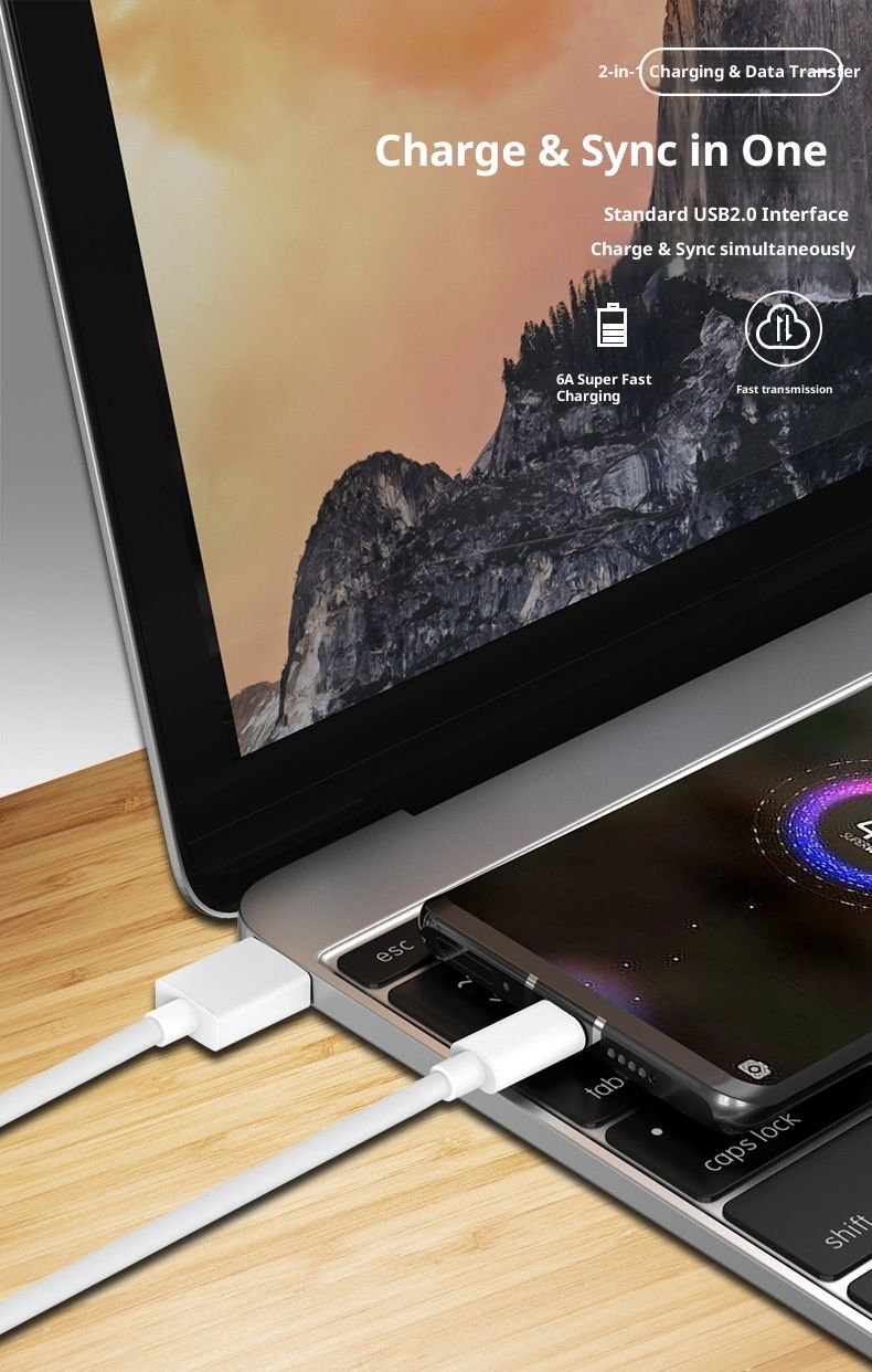 Câble de données USB Digitex 6A ultra-rapide compatible avec les téléphones Android et Huawei Type-C_voghion.com