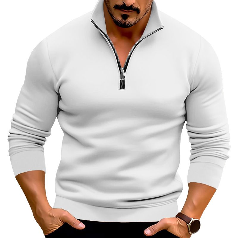 Unbeatable Quality 2024 New Autumn/Winter Men's Casual Solid Color Long Sleeved Half Zipped Standing Neck T-shirt Top For Men_voghion.com