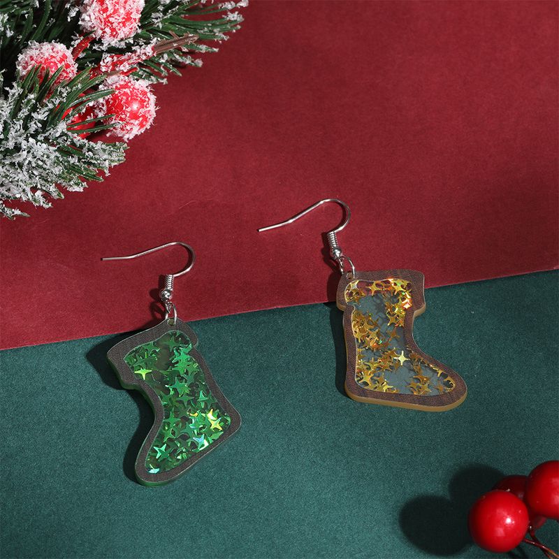 Nuovi orecchini a forma di calza di Natale personalizzati in acrilico ecologico completamente gestiti_voghion.com