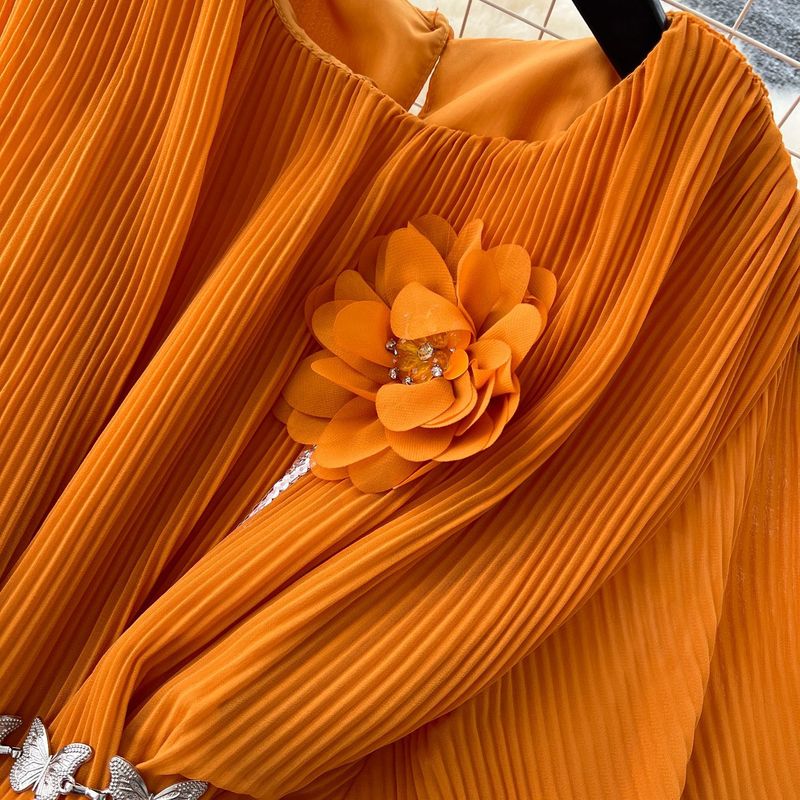 Omen's Clothing Sommerkleidung, hochwertiges dreidimensionales Blumen-Riemen-Taillenoberteil mit kurzen Ärmeln und hoher Taille_voghion.com