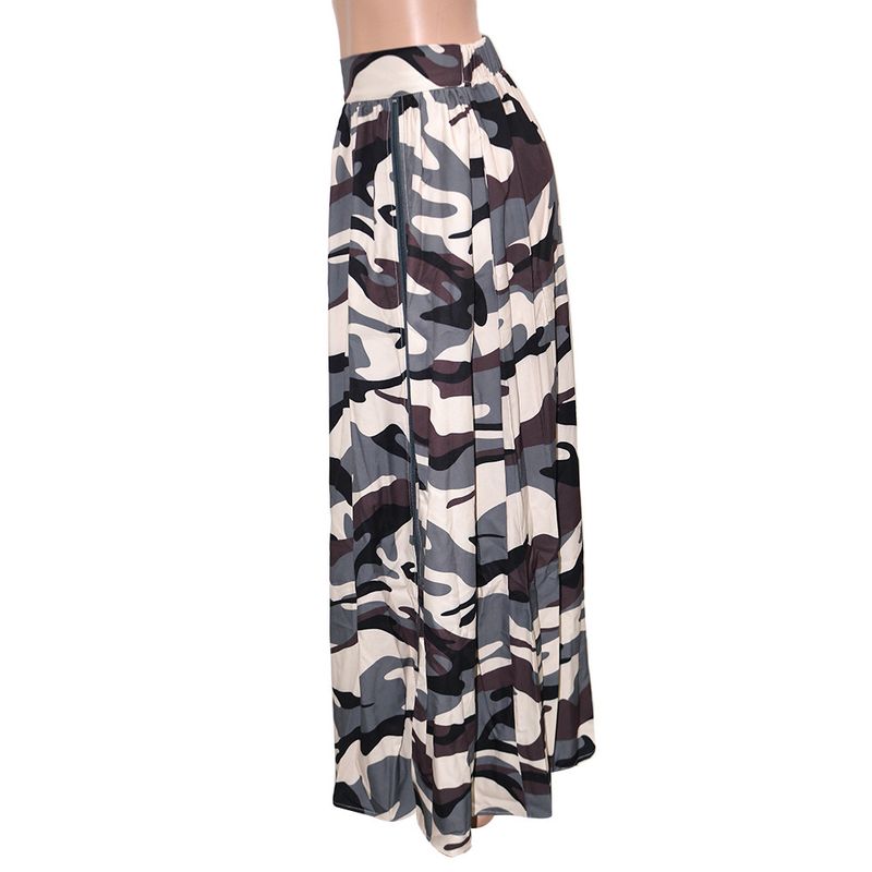 S390441 Spring Summer New Women's Casual Camouflage Print Zipper Split Elastic Waist Skirt_voghion.com