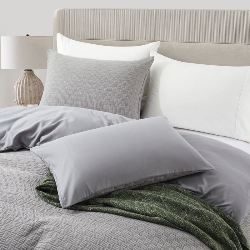 Housse de couette en fibre douce gaufrée teinte en fil, ensemble de literie trois pièces_voghion.com