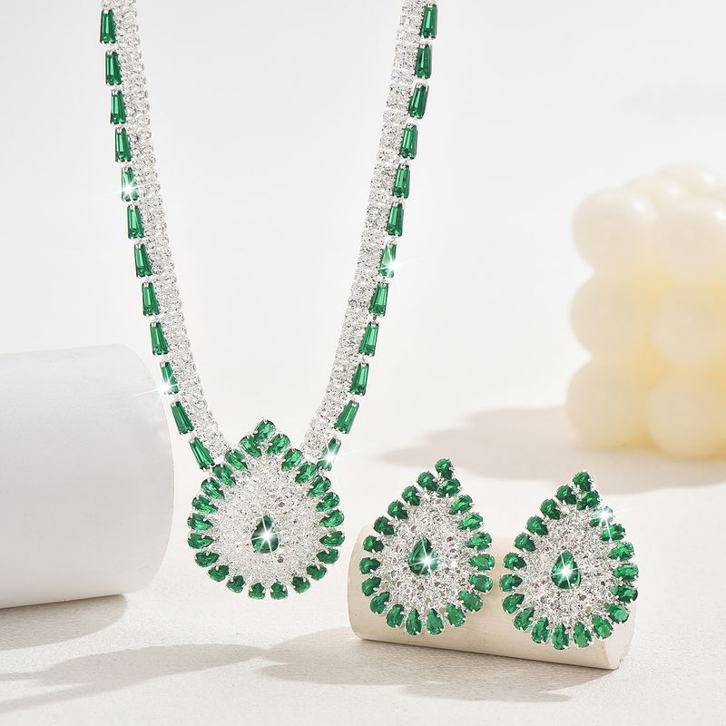 Set di gioielli da donna, alla moda, da sposa, con zirconi rotondi intarsiati in cera, orecchini, collana, accessori da sposa_voghion.com