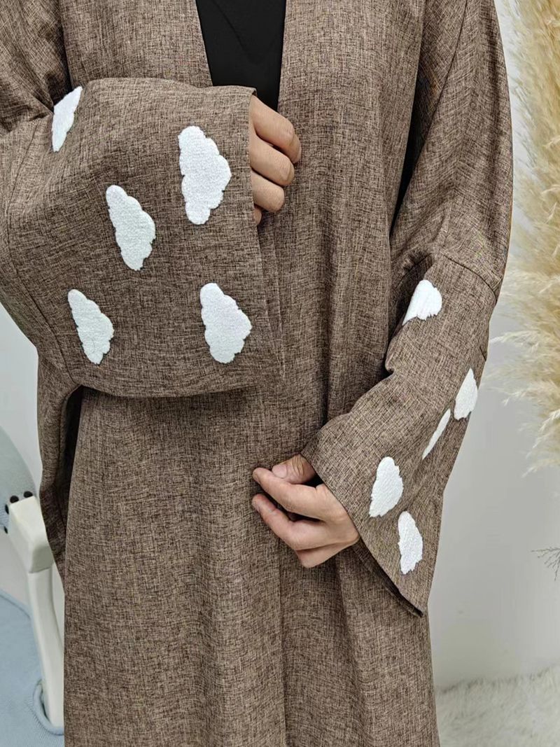 Robe cardigan élégante avec broderie de nuages, mode dubaï turquie_voghion.com