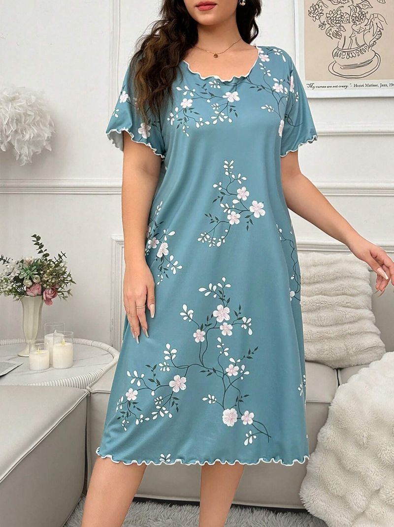 Nachtwäsche für Damen, modische Heimkleidung, Pyjama, Nachthemd, Kleid, kurzärmeliges T-Shirt-Kleid für Damen_voghion.com