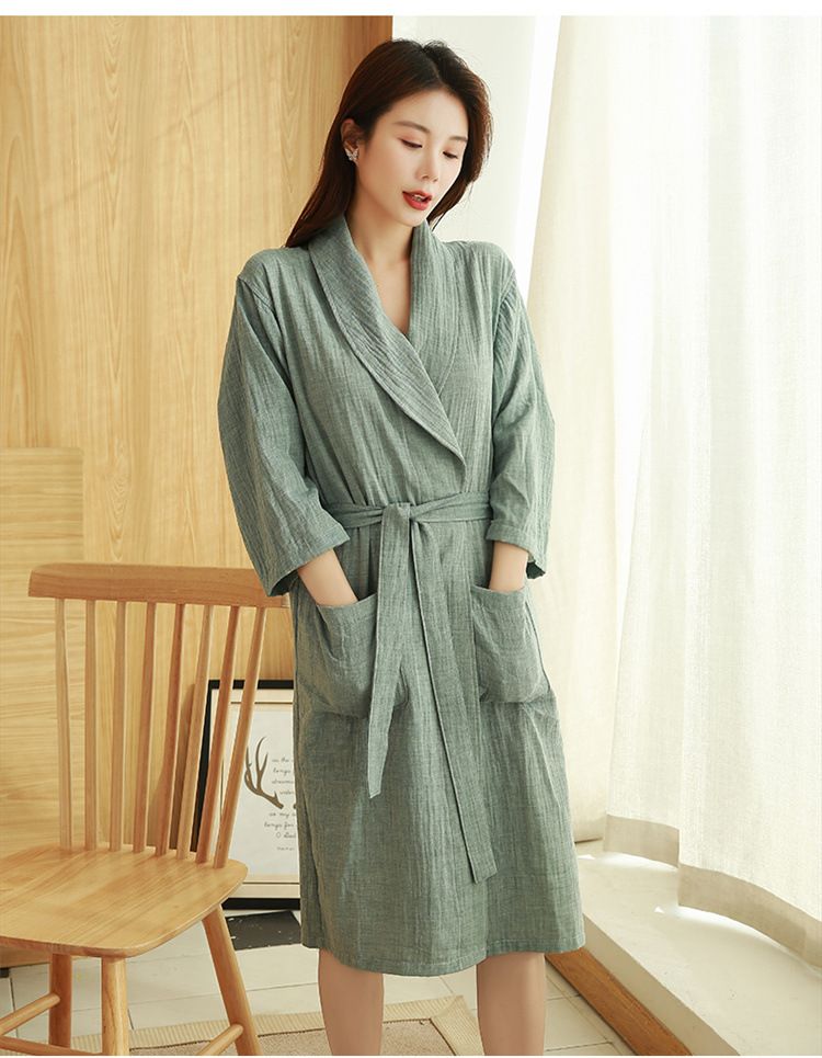 Pure Cotton Bathrobe Spring And Summer Thin Double Layer Gauze AB Surface Hotel Bathrobe Men And Women Couple Nightgown_voghion.com