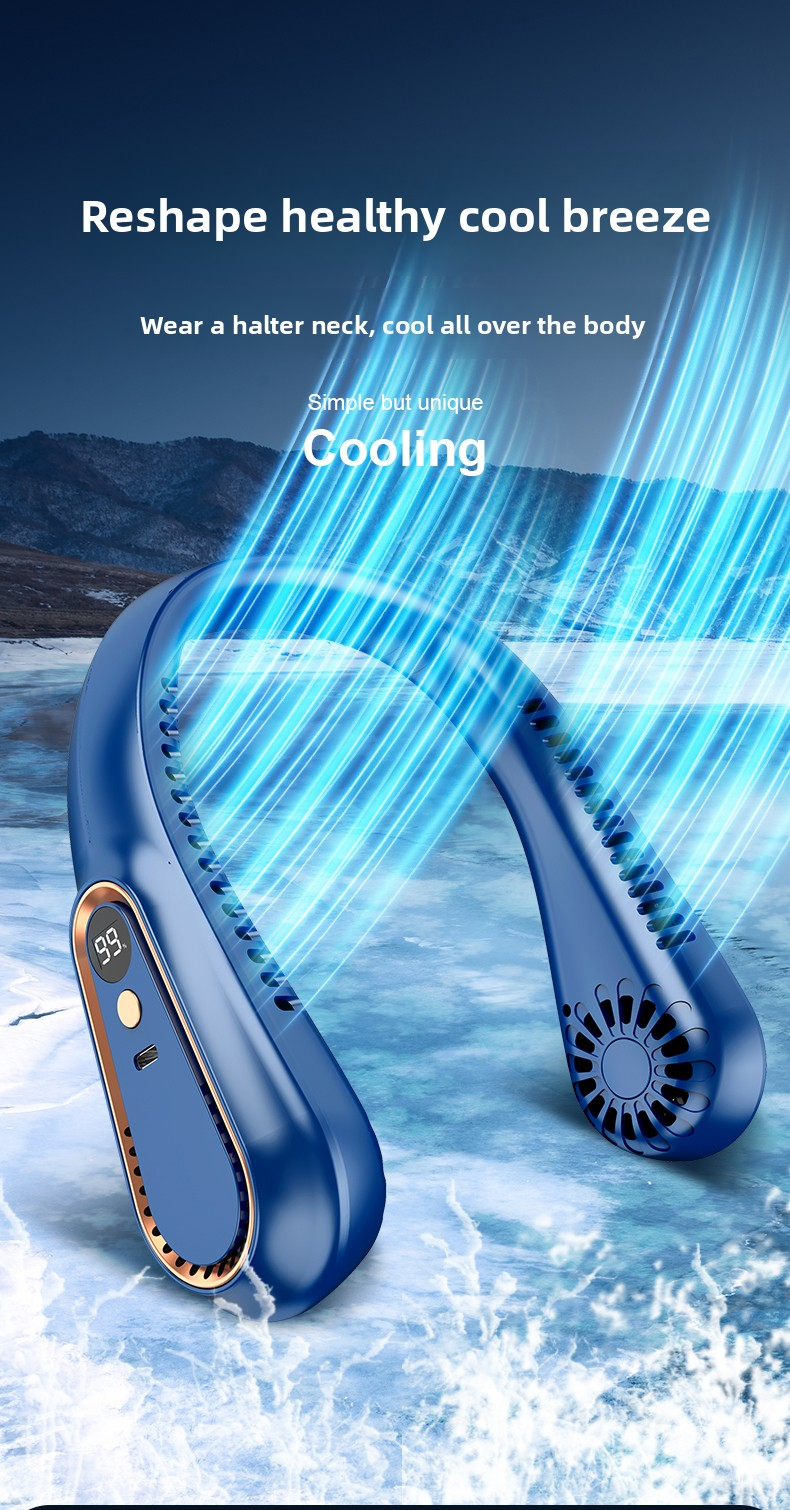 Portable Mini Neckband USB Charging 1200mAh Long Endurance Fan, Digital Display, Turbocharged Cooling Bladeless Fan_voghion.com