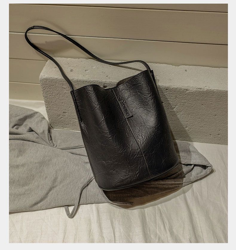 Nuova borsa a secchiello in pelle scamosciata e olio, borsa a tracolla da donna, grande capacità_voghion.com