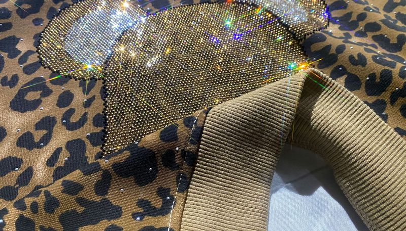 Ensemble deux pièces imprimé léopard pour femme, pull à manches longues et col rond, pantalon droit, étoiles et diamants_voghion.com