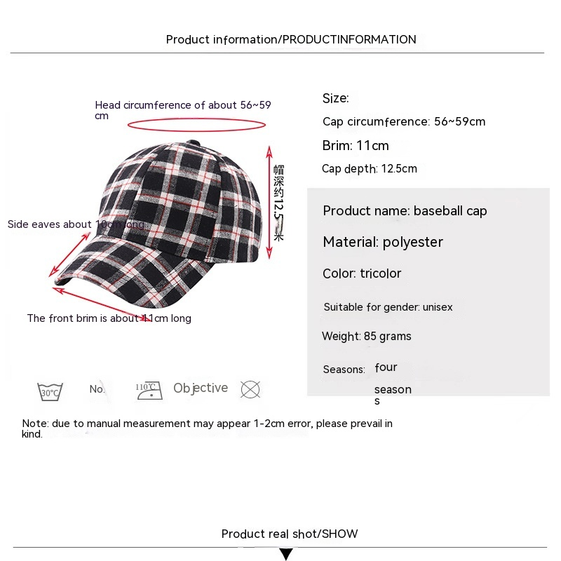Șapcă de baseball în carouri colorate, șapcă personalizată pentru bărbați cu imprimeu pătrat, cu cioc de rață_voghion.com