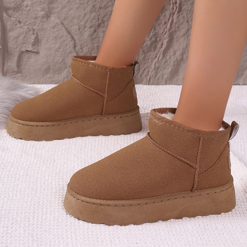 SHLIANG Bottes de neige à plateforme épaisse en peluche pour femmes, chaussures d'hiver chaudes en fourrure et coton, bottines en daim à enfiler, chaussures rembourrées Y0074_voghion.com