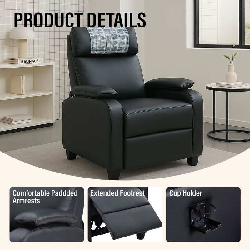 Recliner Chair, Classic And Traditional Manual Recliner Chair With Comfortable Arms And Back Single Sofa For Living Room, Black_voghion.com