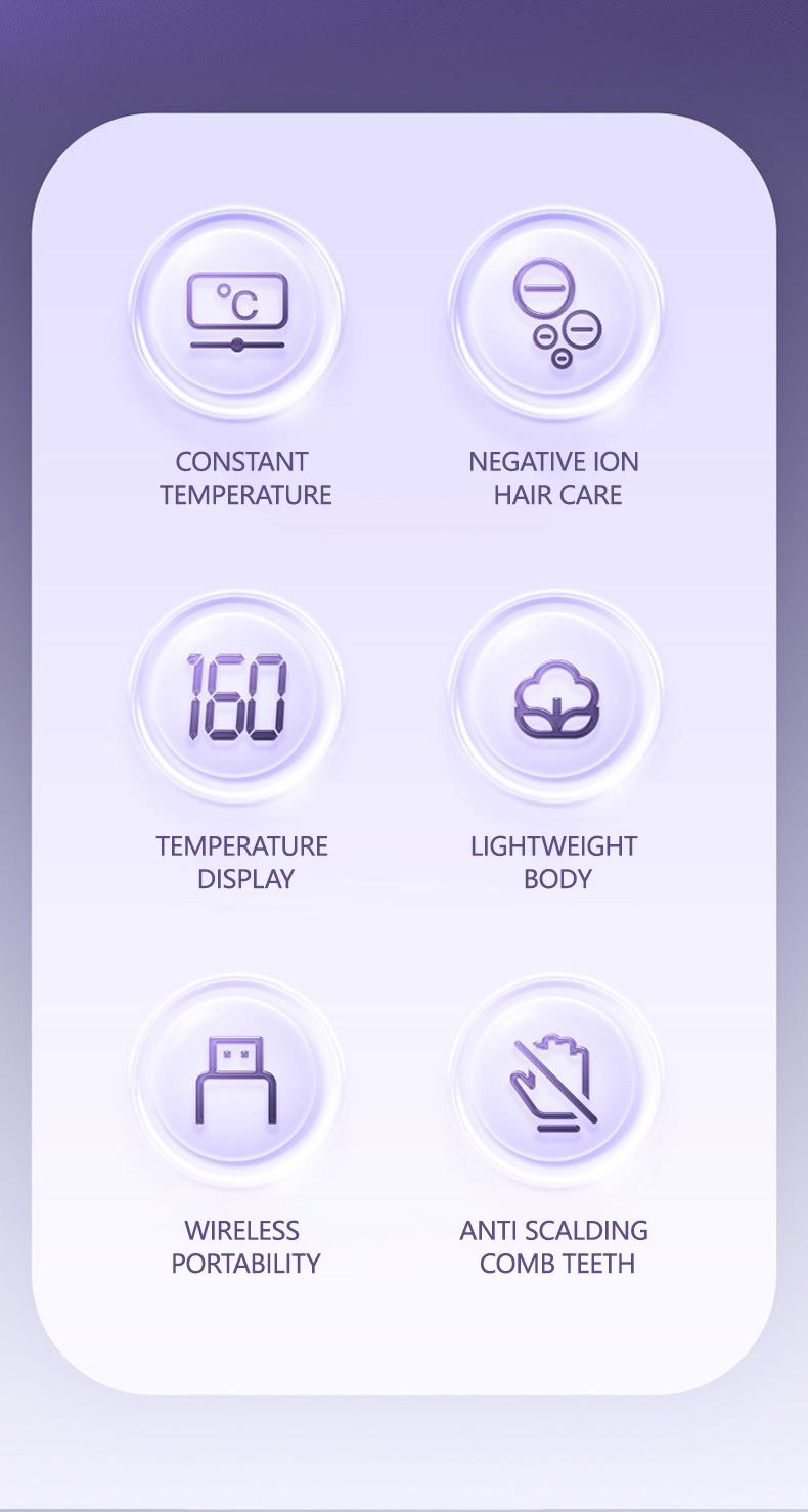 Pente sem fio com carregamento USB, visor de temperatura para cuidados com íons negativos, pente portátil para cabelos lisos_voghion.com