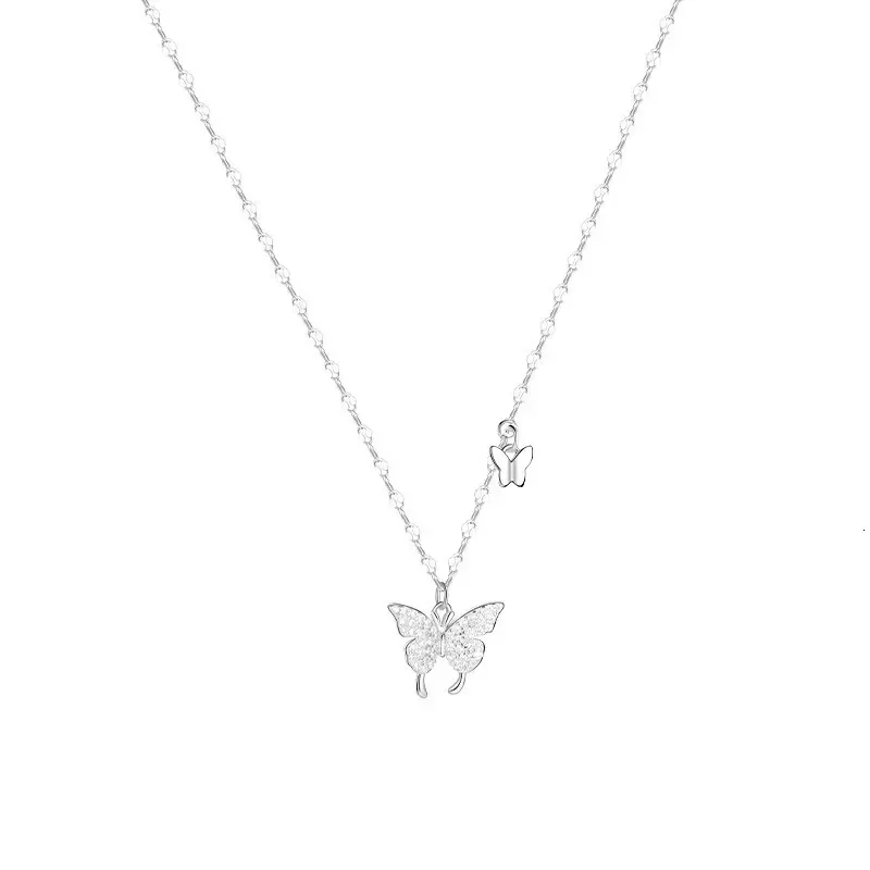 Collier pendentif papillon argenté en zircon pour femme, bijou de soirée 250328_voghion.com