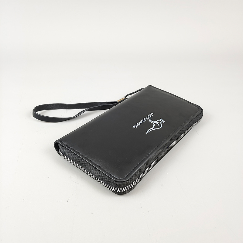 Vintage-inspirierte Clutch aus PU-Leder für Herren – Schlankes und geräumiges Unisex-Design mit RFID-Blockierung (16 Zoll, Schwarz/Braun)_voghion.com