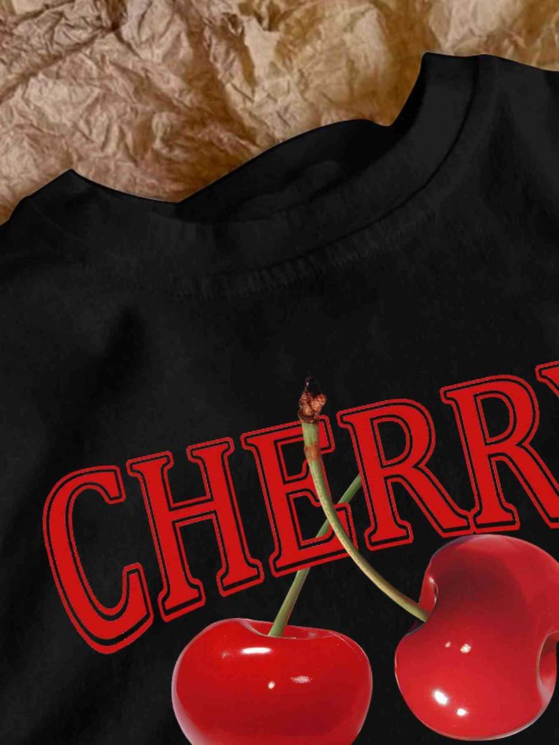 Nyári új, karcsúsító, fűszeres lányos, Y2K rövid fazonú, kisméretű, friss gyümölcsös cseresznyemintás póló, női felső_voghion.com