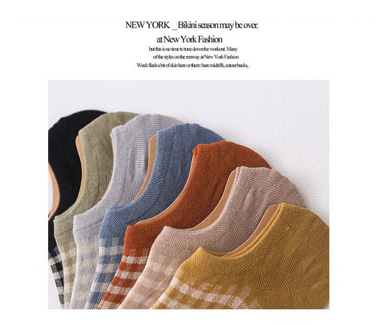 Nuovi calzini a quadri calzini da donna in cotone basso alla moda corti primavera e autunno sottili estivi invisibili in silicone antiscivolo calzini da barca_voghion.com