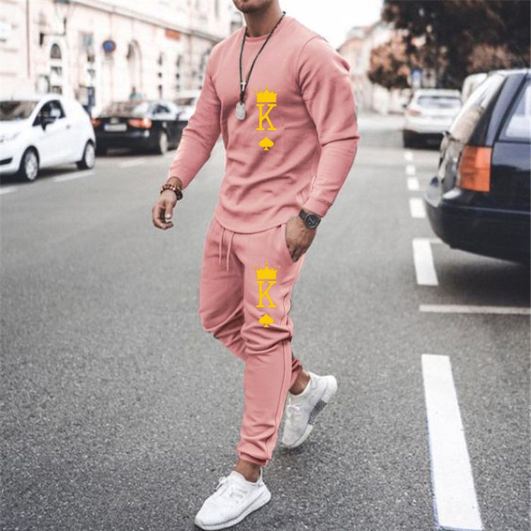 Men's Autumn Winter Sweatshirts Long Sleeve T-shirt Sets Letter Printed Men's Oversized Clothing T-shirt Fits Fashionable Sportswear Two Piece Set_voghion.com