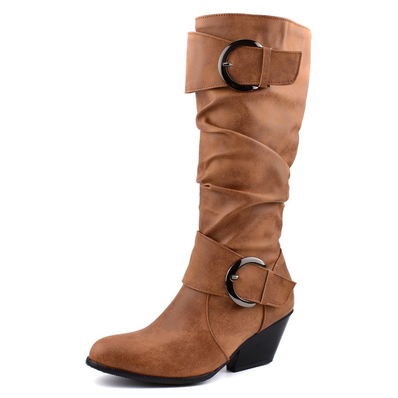 Plus Size Belt Buckle Long 2021 Autumn Winter New Fashion Thick Heel High Tube Riding Boots For Women_voghion.com