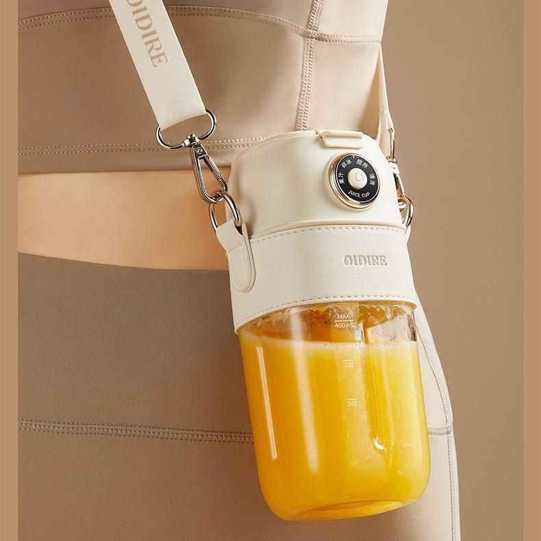 Tragbarer Mini-Entsafter mit Tragegurt und hitzebeständigem Deckel, Obst- und Gemüseentsafter, Trinkbecher mit Strohhalm, Smoothie-Maker für Zuhause, Büro, Camping und Sport_voghion.com