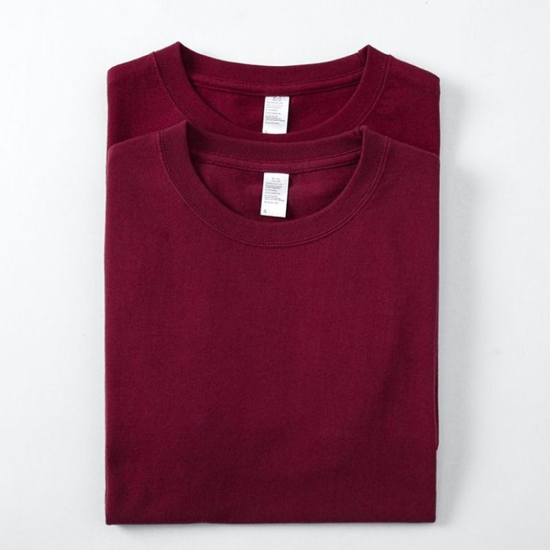 T-shirt a maniche corte con scollo a V in puro cotone da 320 g, stile americano, per uomo e donna, colore rosso ciliegia, estate_voghion.com