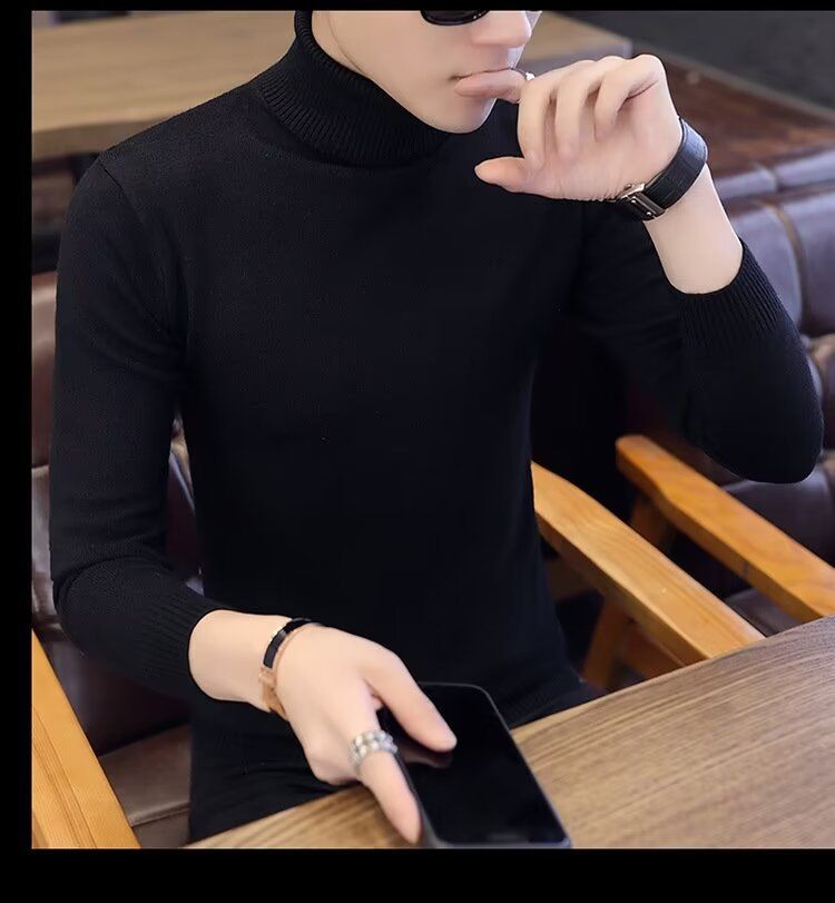 Maglione termico a collo alto slim fit da uomo - Pullover invernale in maglia con fodera in morbido pile, strato di base caldo e leggero, orlo a coste, lavabile in lavatrice_voghion.com