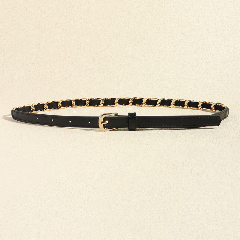 Curea metalică minimalistă pentru femei, țesută cu PU, curea de îmbinare, stil punk versatil, decorațiune minimalistă cu lanț în talie_voghion.com