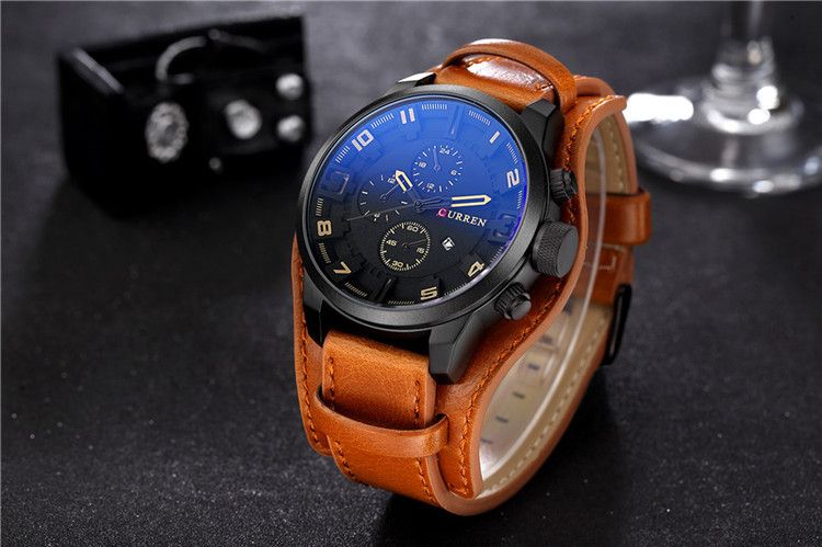 Orologio sportivo da uomo con grande cintura in pelle, orologi al quarzo popolari_voghion.com