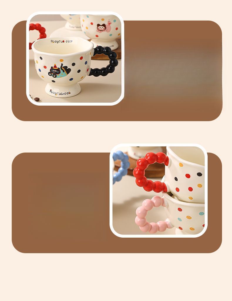 Becher Hause Polka Dot Kaffeetasse Keramik Cartoon Wasser Tasse_voghion.com