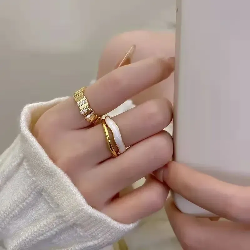Moda 2024 Trendy Retro Geometrico Colorato Smalto a Goccia Aperto per Donna Regolabile Squisito Anello da Dito in Oro Gioielli_voghion.com