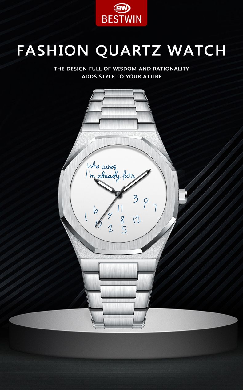 Orologio da uomo al quarzo impermeabile con quadrante rotondo, leggero e di lusso, con cinturino in acciaio inossidabile, casual e semplice._voghion.com