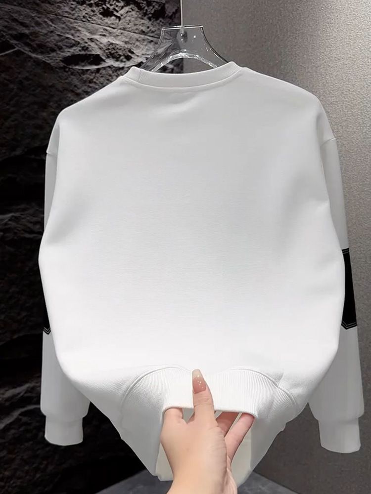 Maglione lavorato a maglia casual da uomo, autunno e inverno, con toppa e colore a contrasto, soprabito largo, scollo rotondo, fondo camicia_voghion.com