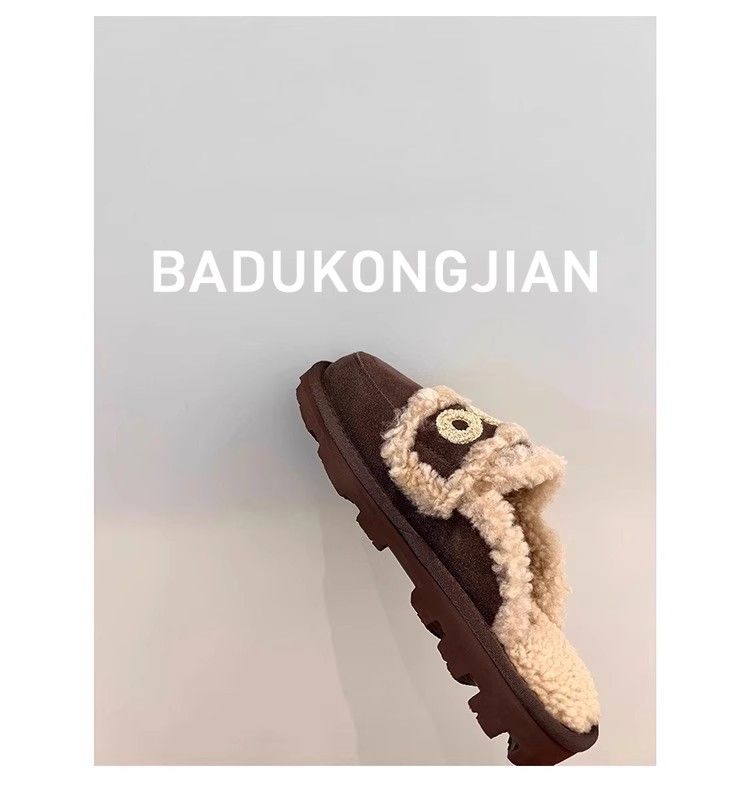 Pantofole a mezza punta chiuse con fodera in pile e suola spessa in pelliccia per donna, nuove versatili slip-on 2025, stivali da neve, cotone_voghion.com