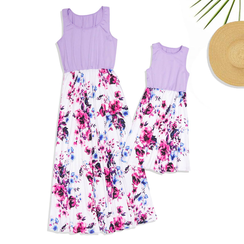 Außenhandel Europäischen Und Amerikanischen Eltern Kind Farbabstimmung Kleid Druck Eltern Kind Kleid Langes Kleid Floral Mutter Tochter Kleid YY0004_voghion.com